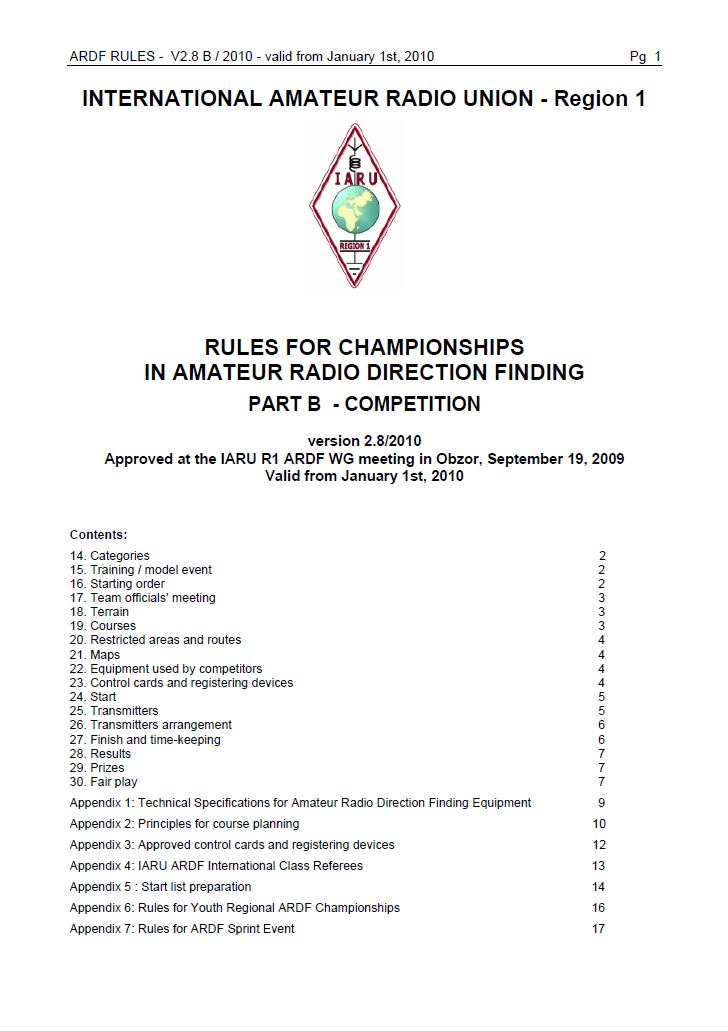 IARU Region 1 Rules for championships in ARDF